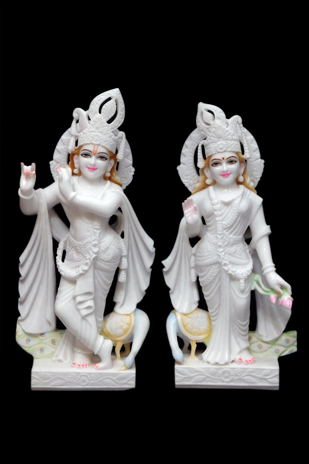 Radha Krishna Marble Statue With Golden Work
