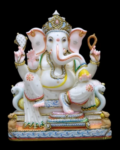 White Painted Marble Ganesh Ji Statue