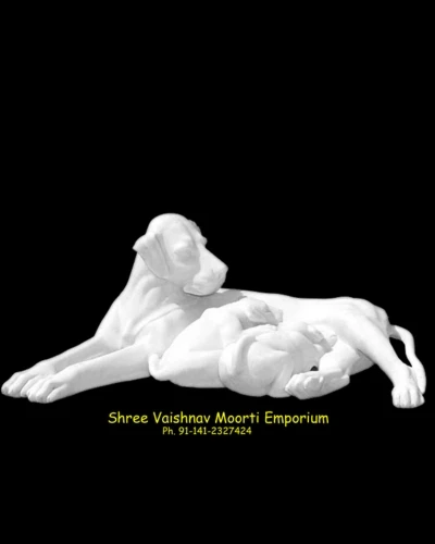Marble Dog Statue Sitting With Kids