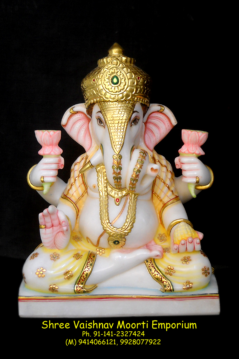 Golden And Pink Color Ganesh ji Marble Statue