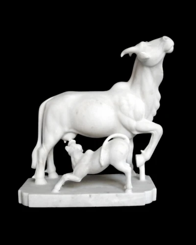 Marble Cow Statue with Calf