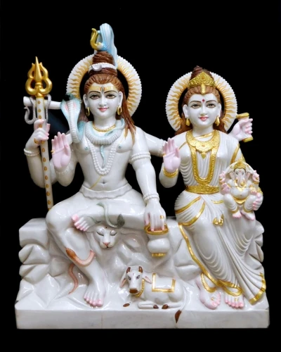 Golden Colored Marble Shiv Pariwar Moorti