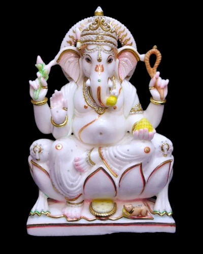 Marble Ganesh Ji Statue Sitting on Lotus