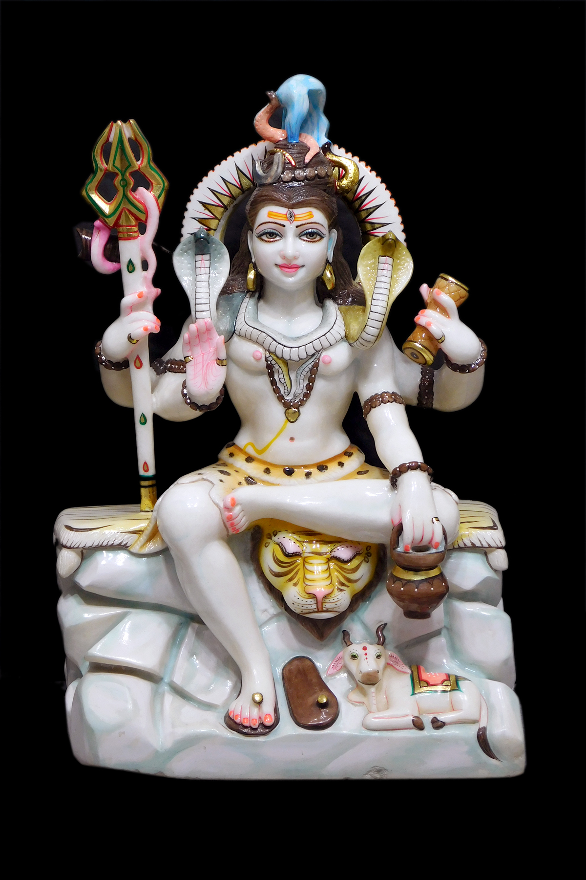Marble Statue Of Shiva With Colored