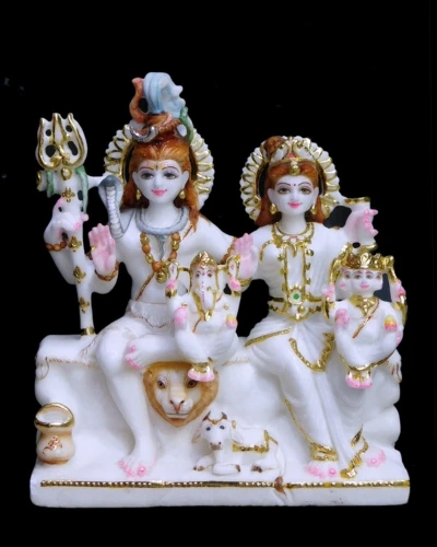 Marble Shiv Pariwar Moorti Sitting On Kailash Parwat