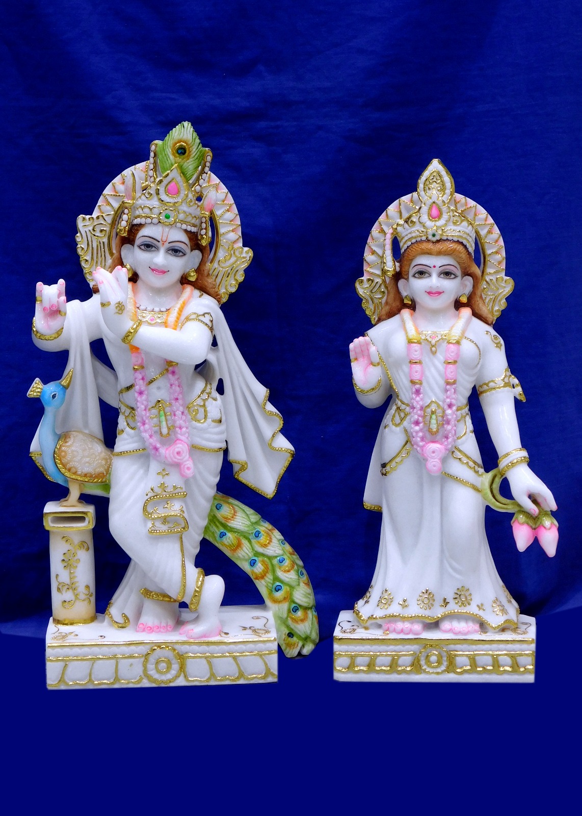 Multicolor Radha Krishna Statue Made with Makrana Marble