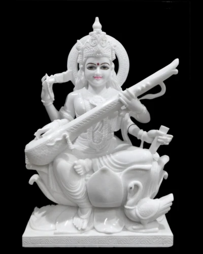 White Saraswati Maa Marble Statue