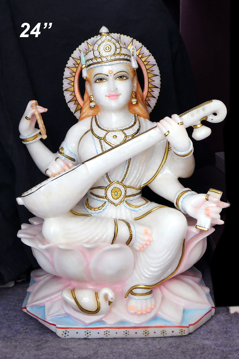 Saraswati Maa Marble Moorti With Sitar