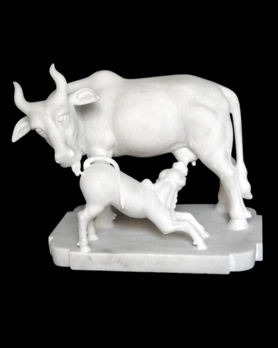 White Marble Cow Statue With Calf