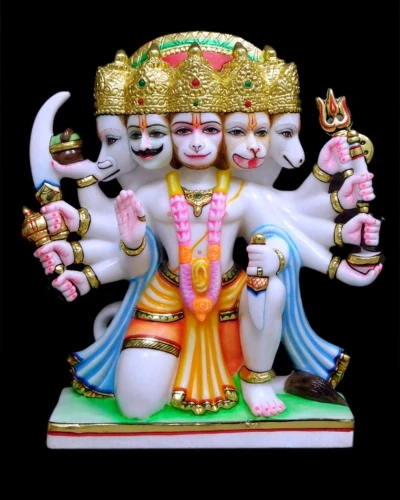 Marble Panchmukhi Hanuman Ji Colored Statue