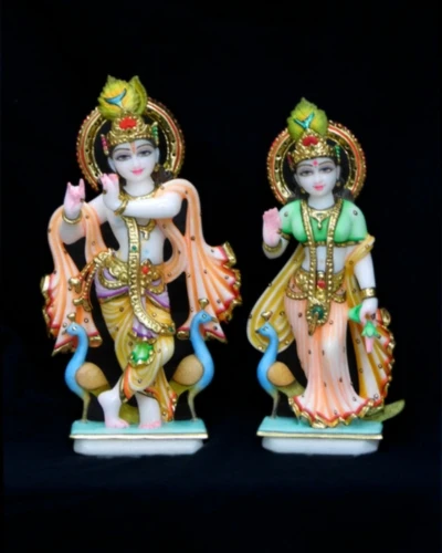 Colored Radha Krishna Marble Statue