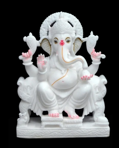 White Marble Ganpati Statue Painted With Pink Color