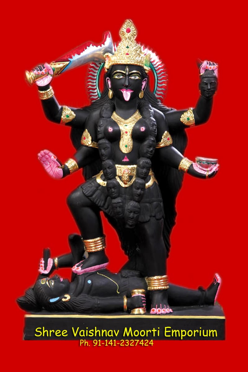 Black Marble Moorti of kali Maa Painted With Golden Color