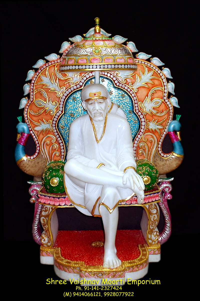 Makrana Marble Sai Baba Moorti With Golden Paint
