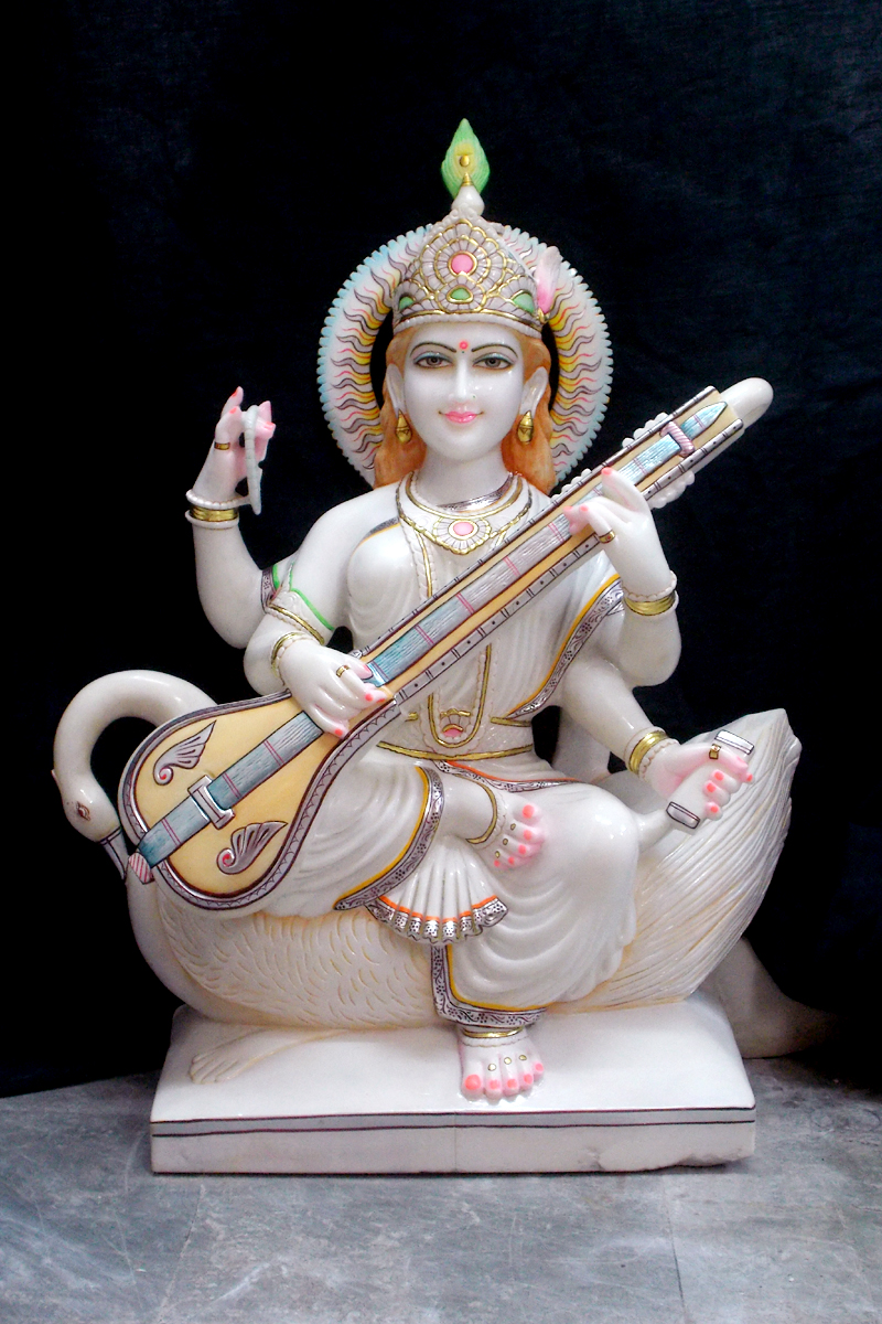 Saraswati Maa Marble Moorti Painted with Color
