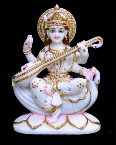 Pink Colored Saraswati Maa Marble Statue