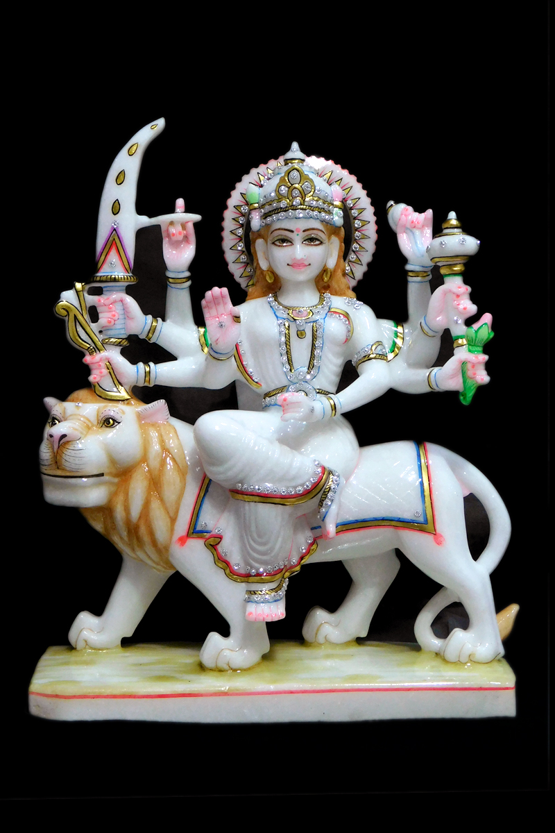 Durga Maa Marble Statue With Golden Paint